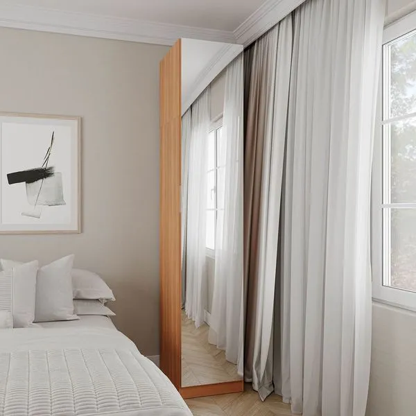 Guarda Roupa Modulado 1 Porta com Espelho 6 Prateleiras Hera CabeCasa MadeiraOriginals Louro