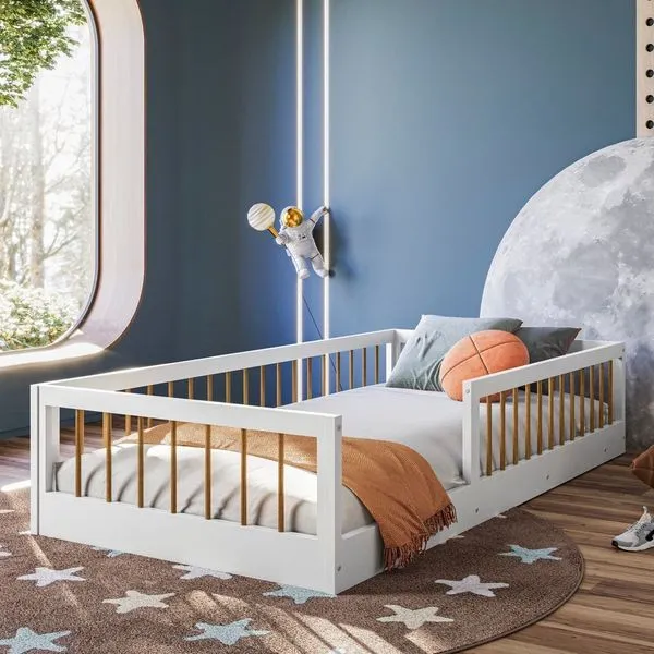 Cama Montessoriana Solteiro Ana 99x195x36cm Branco/Amadeirado