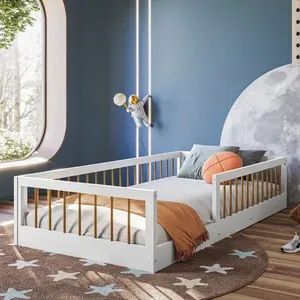 Cama Montessoriana Solteiro Ana 99x195x36cm Branco/Amadeirado