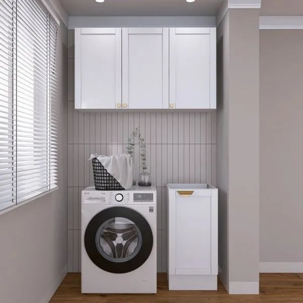 Lavanderia Modulada 2 Peças sem Tampo 1 Armário Aéreo 3 Portas 1 Balcão CabeCasa MadeiraOriginals Branco