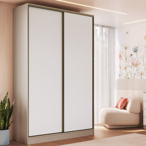 Guarda Roupa Modulado 2 Portas de Correr 2 Gavetas Requinte 100% MDF Duna Line/Branco Line/Branco Line