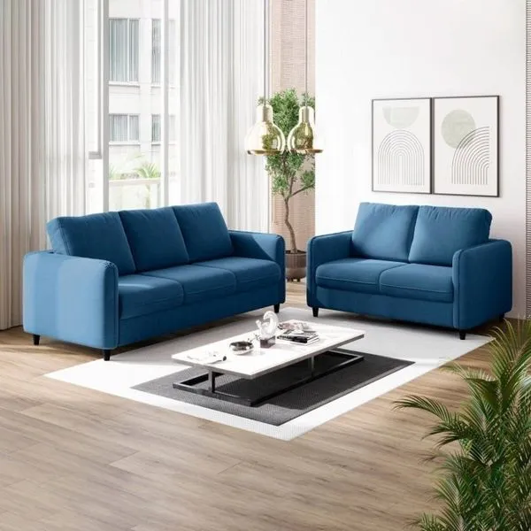 Conjunto Sofá 2 e 3 Lugares em Veludo CabeCasa MadeiraOriginals Azul Azul