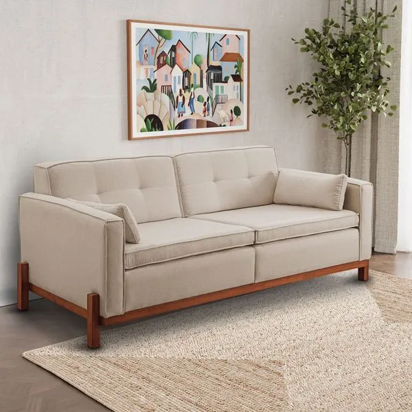 Sofá 2 Lugares Linho Bege Tiê 182cm CabeCasa MadeiraOriginals Bege