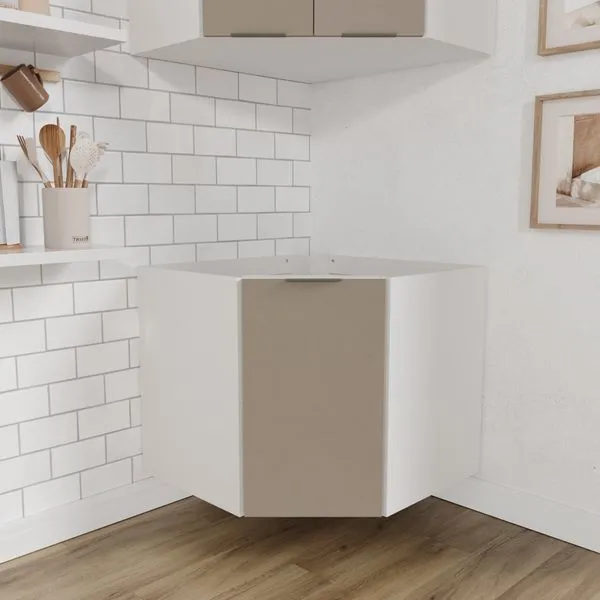 Balcão Canto Oblíquo sem Tampo sem Rodapé Puxador 150cm Ipanema CabeCasa MadeiraOriginals Fendi Trama/Branco