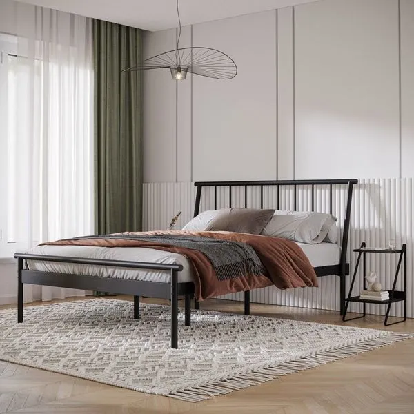 Cama Queen em Aço Begônia CabeCasa MadeiraOriginals Preto Fosco