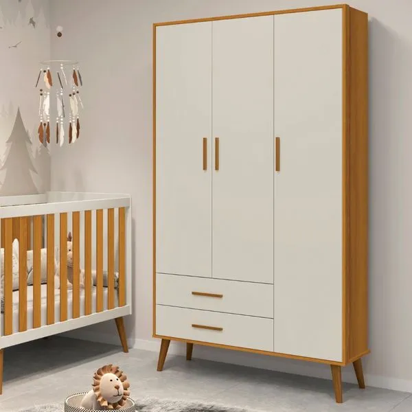 Guarda Roupa Infantil 3 Portas 2 Gavetas Isis Areia/Savana