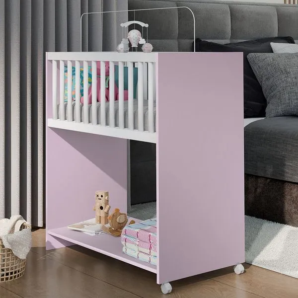 Mini Berço Baby 2 em 1 96,5cm X 88,5cm X 45,0cm Rosa / Branco