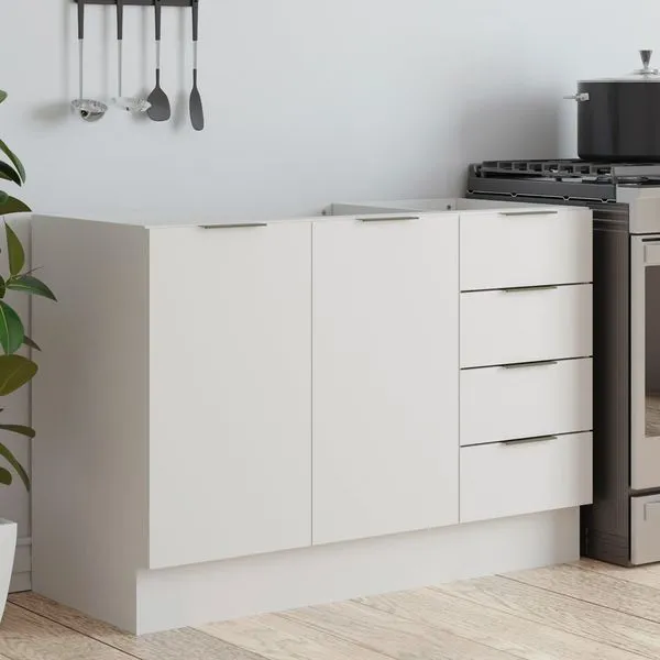 Balcão Pia 120cm sem Tampo com Rodapé Puxador 150mm Ipanema CabeCasa MadeiraOriginals Branco
