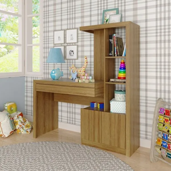 Escrivaninha Infantil 122,5x138x46, Lucca 1 Gaveta 122,5cm Amendoa Amendoa