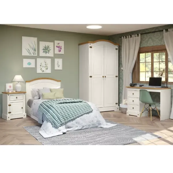 Quarto Infantil Completo 1 Guarda Roupa 1 Mesa de Cabeceira 1 Cabeceira Solteiro 1 Escrivaninha Smile Serpil Baby Creme/Carvalho
