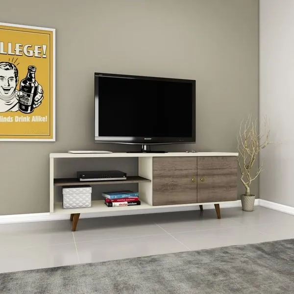 Rack para TV até 50 Polegadas 160cm Tvs Portas 2 Nichos Retrô Rt 3108 Bege Off White/Rústico Off White/Rústico