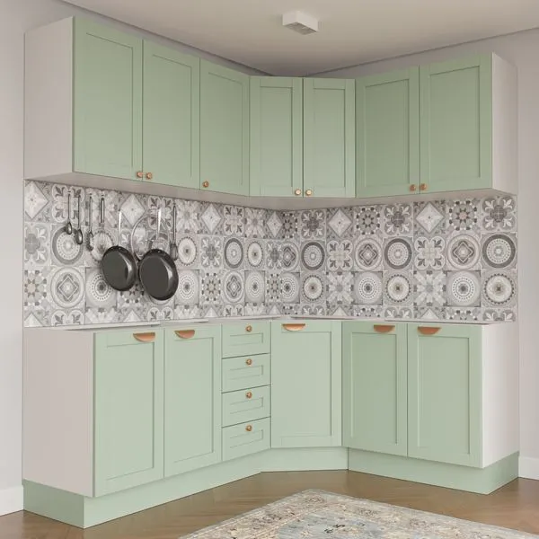 Cozinha Modulada 6 Peças sem Tampo 3 Aéreos e 3 Balcões Arizona CabeCasa MadeiraOriginals Branco/Menta