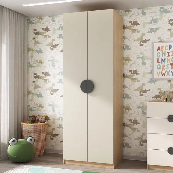 Guarda Roupa Infantil Modulado 2 Portas com Nichos e 2 Gavetas Joy Kids CabeCasa MadeiraOriginals Cinza/Avena