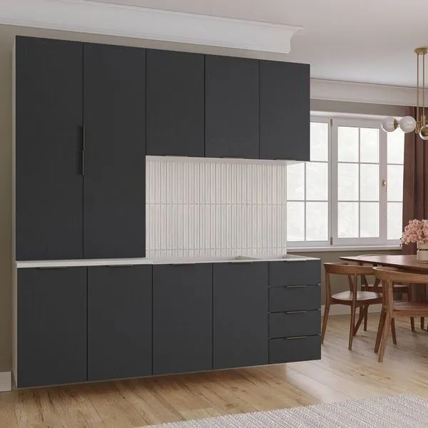 Cozinha Modulada 4 Peças sem Tampo sem Rodapé 2 Aéreos e 2 Balcões Ipanema CabeCasa MadeiraOriginals Grafite Trama