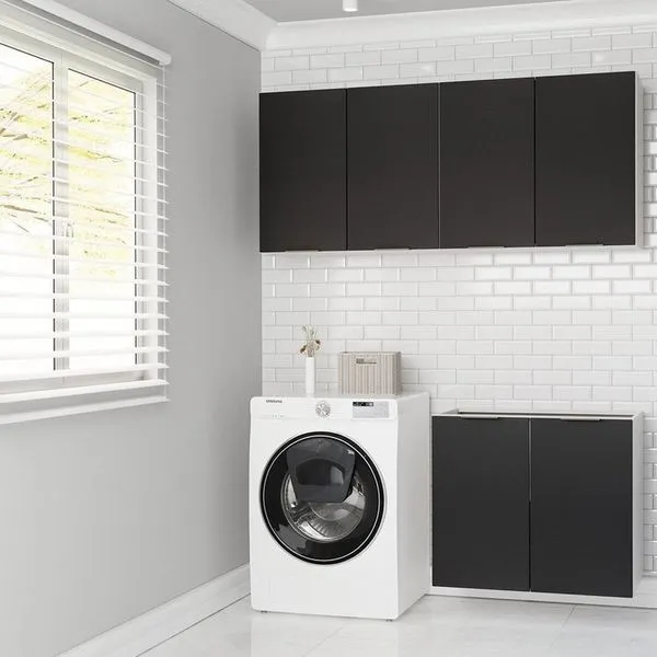 Conjunto Lavanderia Modulada 3 Peças sem Tampo sem Rodapé Ipanema CabeCasa MadeiraMadeira Grafite Trama
