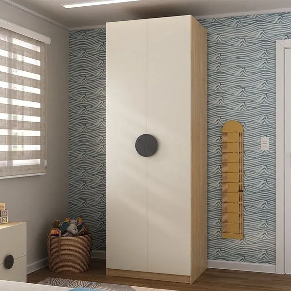 Guarda Roupa Infantil Modulado 2 Portas com Cabideiro Joy Kids CabeCasa MadeiraOriginals Cinza/Avena
