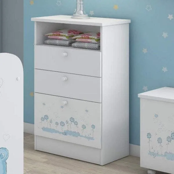 Cômoda De Bebê 2 Gavetas 1 Porta Kids Móveis Branco/Azul