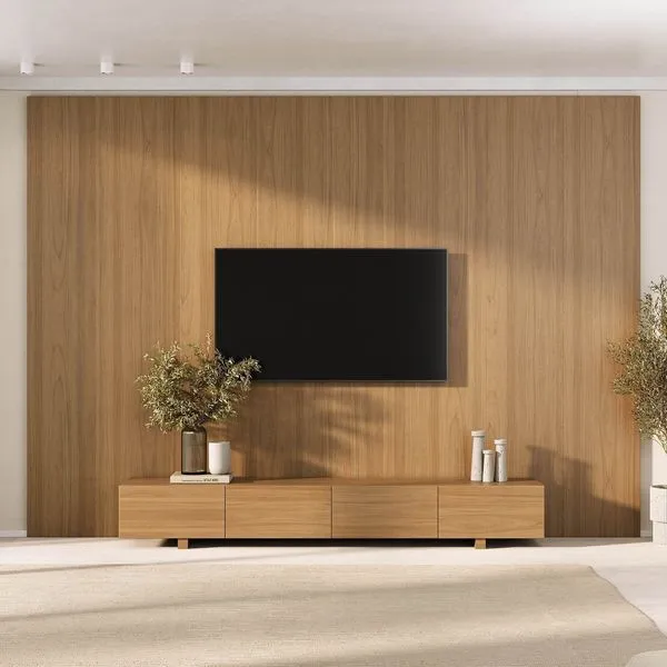 Rack com Painel para TV até 86 Polegadas 320cmx250cm Liso Aruá CabeCasa MadeiraOriginals Marrom Jatobá Jatoba