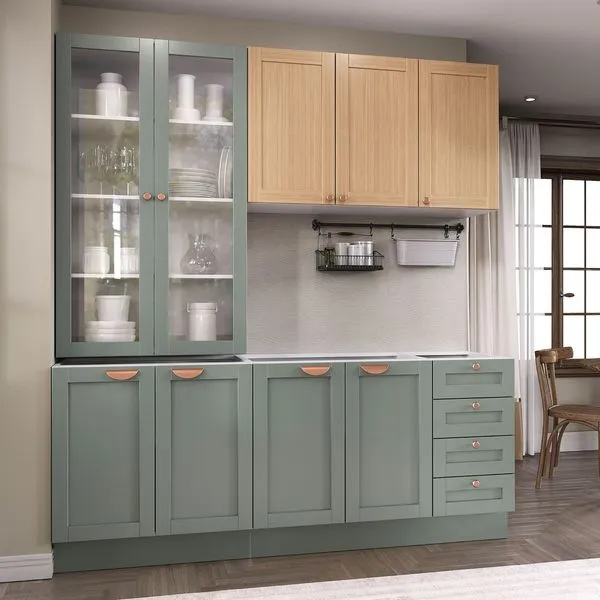 Cozinha Modulada 4 Peças sem Tampo 2 Armários Aéreos 2 Balcões Arizona CabeCasa MadeiraMadeira Figueira/Menta