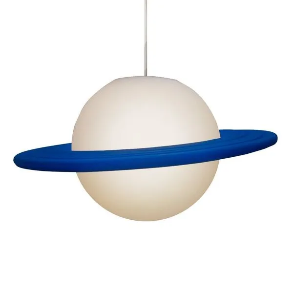 Luminária Abajur De Mesa Pendente Decorativa Saturno Branco/Azul