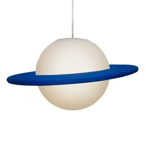 Luminária Abajur De Mesa Pendente Decorativa Saturno Branco/Azul