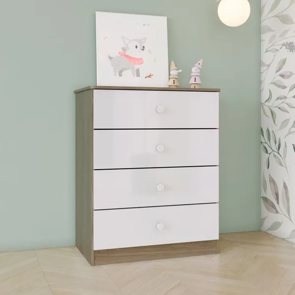 Cômoda Infantil 4 Gavetas Sonho Encantado Espresso Móveis Rústico/Branco