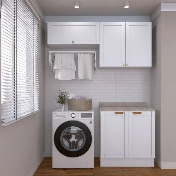 Lavanderia Modulada 3 Peças 2 Armários Aéreos 1 Balcão 2 Portas CabeCasa MadeiraOriginals Branco