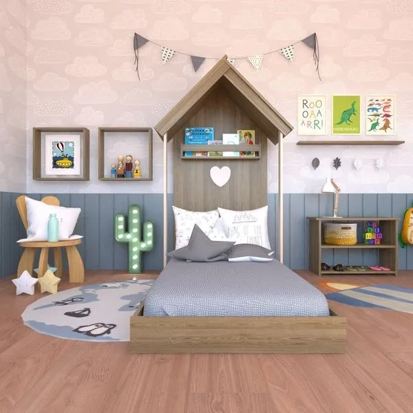 Conjunto Infantil Cama Banqueta 2 Nicho e Prateleira Bramov Móveis Carvalho Mel