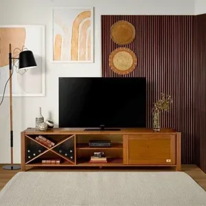 Rack para TV até 65 Polegadas 190cm Pés em Madeira Maciça Tvs 1 Porta com Adega Primavera CabeCasa MadeiraOriginals Marrom Marrom