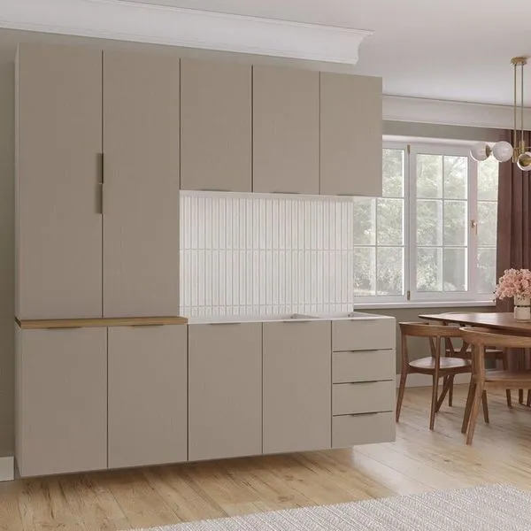 Cozinha Modulada 4 Peças sem Tampo sem Rodapé 2 Aéreos e 2 Balcões Ipanema CabeCasa MadeiraOriginals Fendi Trama