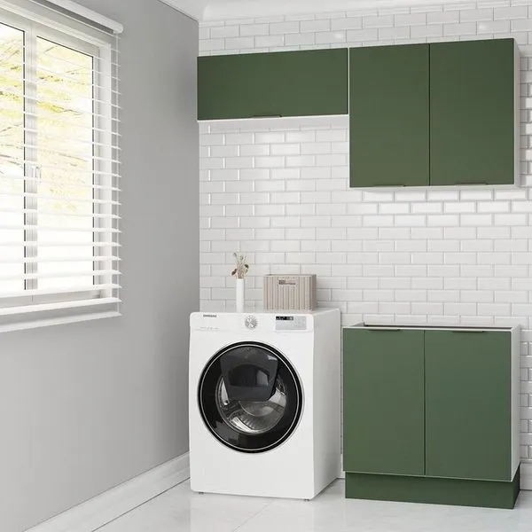Lavanderia Modulada 3 Peças sem Tampo com Rodapé Ipanema CabeCasa MadeiraOriginals Verde Folha