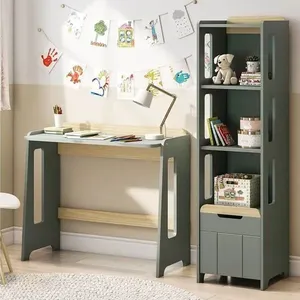 Escrivaninha e Estante 3 Nichos com Porta Petit Casatema Verde/Mel