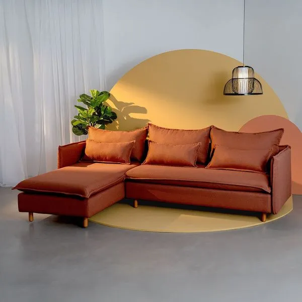 Sofá Modular 3 Lugares com Chaise e Pé Madeira Sôma CabeCasa MadeiraOriginals Marrom Mocha Mousse Mocha Mousse