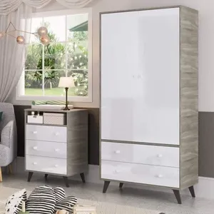 Guarda-Roupa de Bebê 2 Portas 2 Gavetas Retrô Fresno/Branco