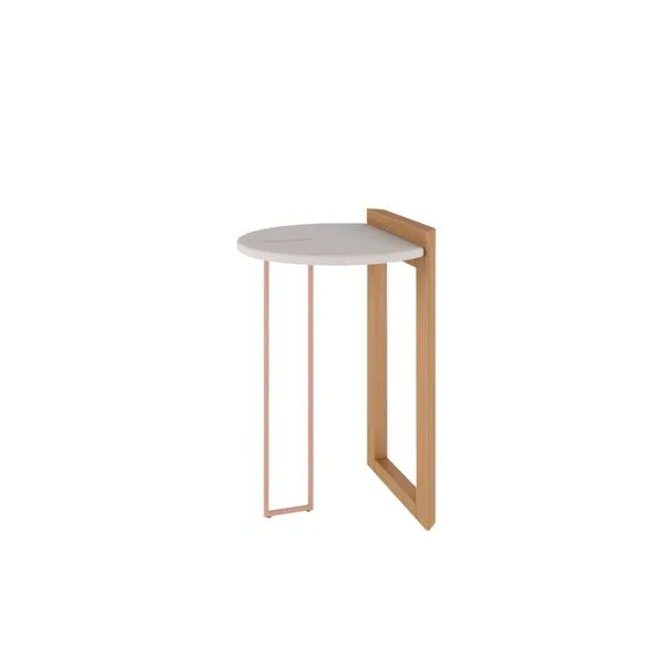 Mesa de Canto Redonda Linnea 48 cm c/Tampo de Vidro - Natural/Off White