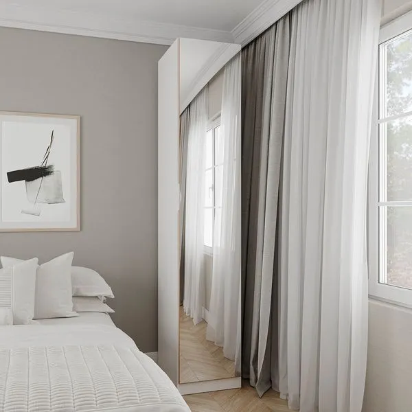 Guarda Roupa Modulado 1 Porta com Espelho 6 Prateleiras Hera CabeCasa MadeiraOriginals Branco Geada/Louro