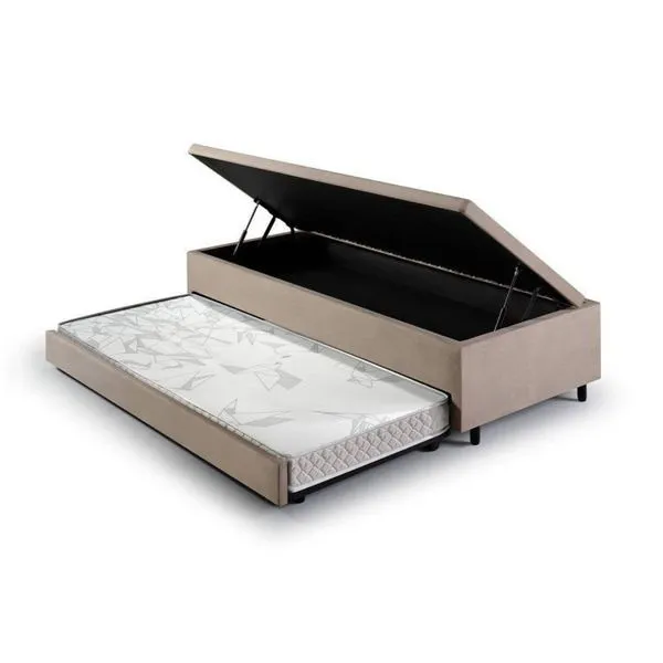 Bicama com Baú Solteiro Reforçado em Suede 88x188cm B&G Bege