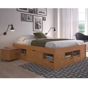 Cama Queen Multifuncional Madeira Maciça 6 Gavetas Charme Inter Amendoa