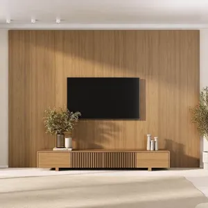 Rack com Painel Ripado para TV até 86 Polegadas 320cmx230cm Aruá CabeCasa MadeiraOriginals Marrom Jatobá Jatoba