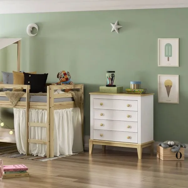 Cômoda Infantil Helô com 4 Gavetas - Branco/Natural