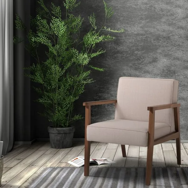 Poltrona Decorativa Madeira Maciça Algodão Bege Julia 65cm Nogueira