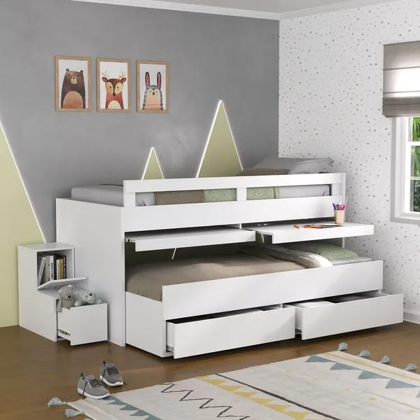 Cama Infantil /Juvenil Beliche com 2 Gavetas 2 Escrivaninhas Branco