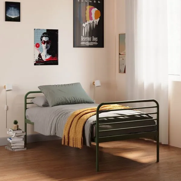 Cama Solteiro em Ferro Aço Carbono Tubular Teko Casatema Verde / Álamo