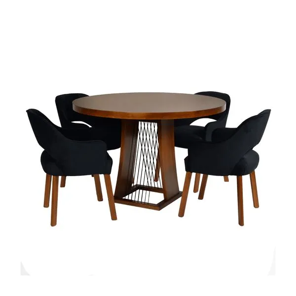 Conjunto com Mesa de Jantar e 4 Cadeiras Texas - Castanho/Preto