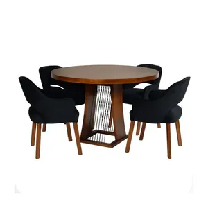 Conjunto com Mesa de Jantar e 4 Cadeiras Texas - Castanho/Preto