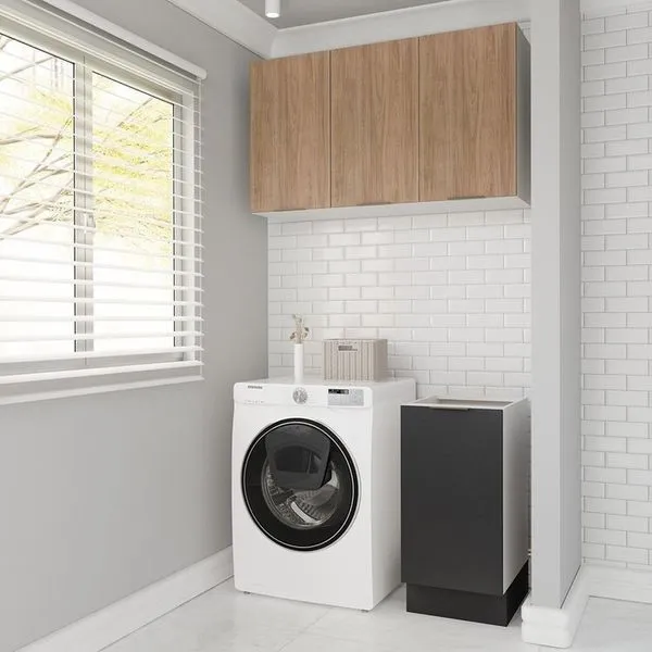 Lavanderia Modulada 2 Peças sem Tampo com Rodapé Ipanema CabeCasa MadeiraOriginals Grafite Trama/Acácia