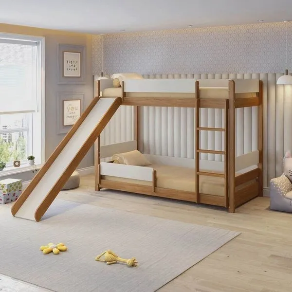Beliche Montessoriana com Escorregador e Duas Proteções Aria Casatema Nogueira/Branco