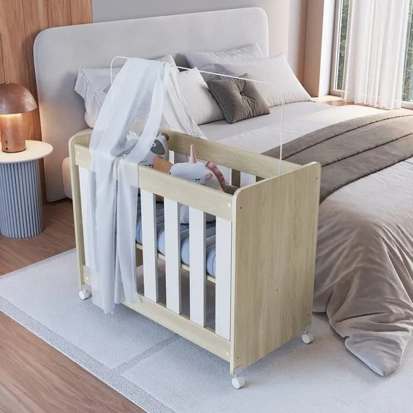 Mini Berço para Quarto de Bebê 4 em 1 Evolutivo Carvalho Araguaia / Branco
