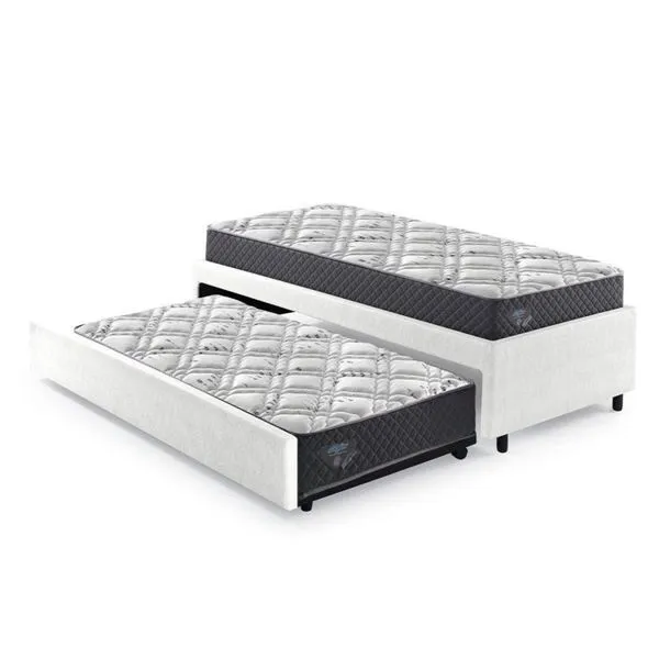Bicama Box Solteiro 88x188 Courino com Dois Colchões Adapto Molas Ensacadas Ecoflex B&G Branco/Cinza