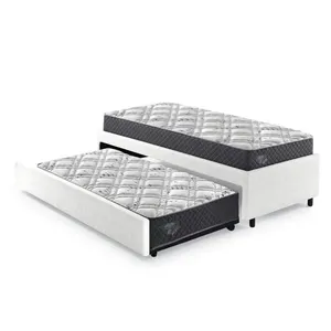 Bicama Box Solteiro 88x188 Courino com Dois Colchões Adapto Molas Ensacadas Ecoflex B&G Branco/Cinza